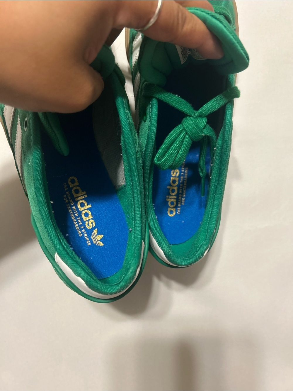 Adidas Court TNS Premiere Green Suede Low-Top with White Stripes and Gum Sole - Picture 6 of 7
